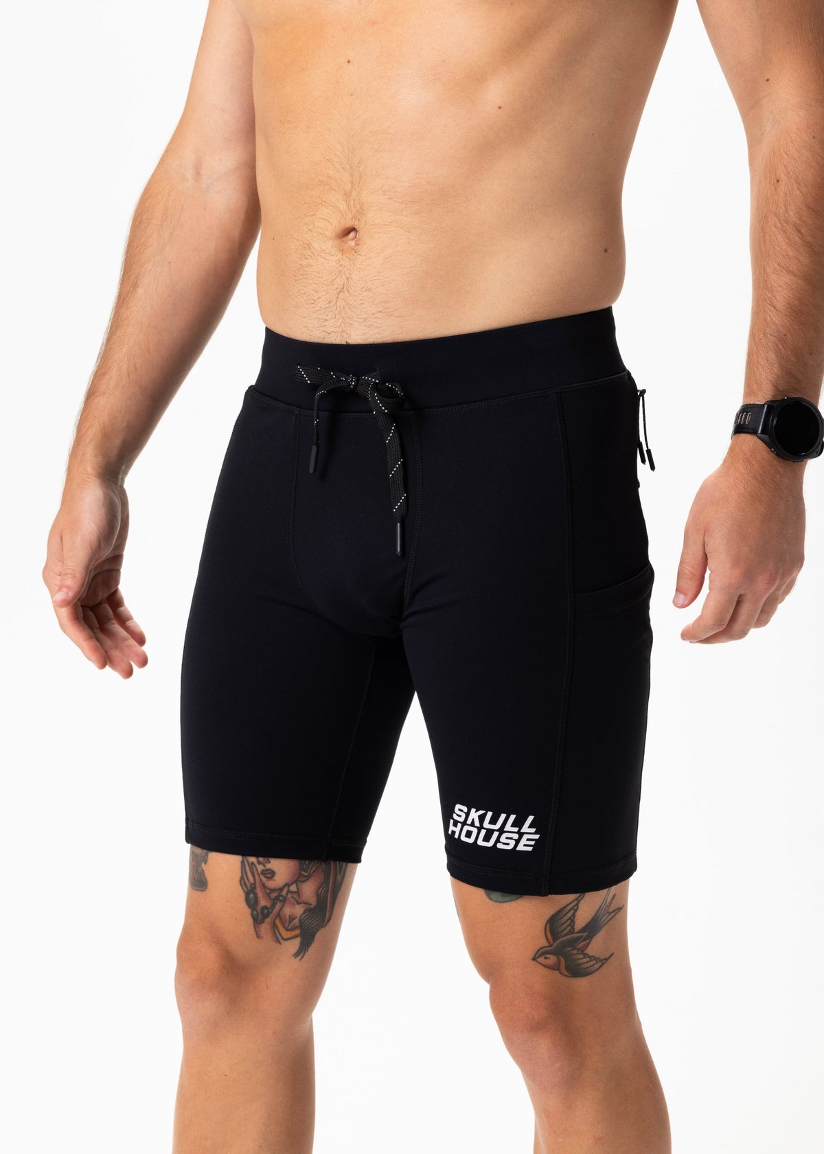 Skull House Running Company DEADRINGER 8" HALF TIGHTS - BLACK - AVBL MRKT (4)