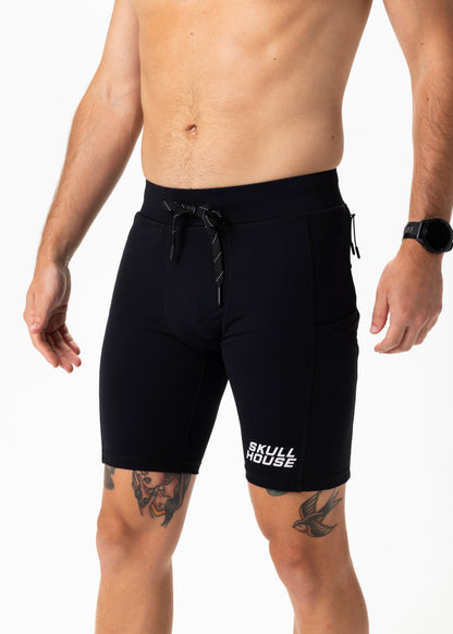 Skull House Running Company DEADRINGER 8" HALF TIGHTS - BLACK - AVBL MRKT (4)