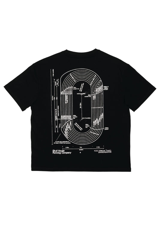 Skull House Running Company DIMENSIONS OVERSIZED TEE, UNISEX - BLACK - AVBL MRKT (1)