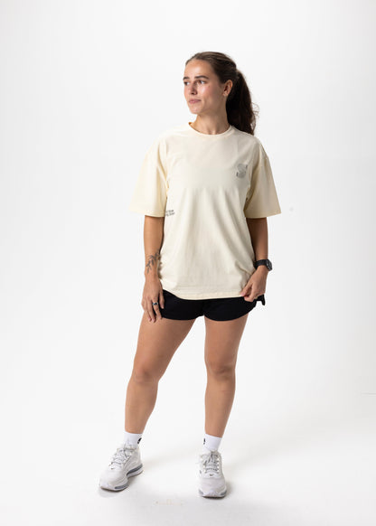 Skull House Running Company DIMENSIONS OVERSIZED TEE, UNISEX - BUTTER - AVBL MRKT (5)