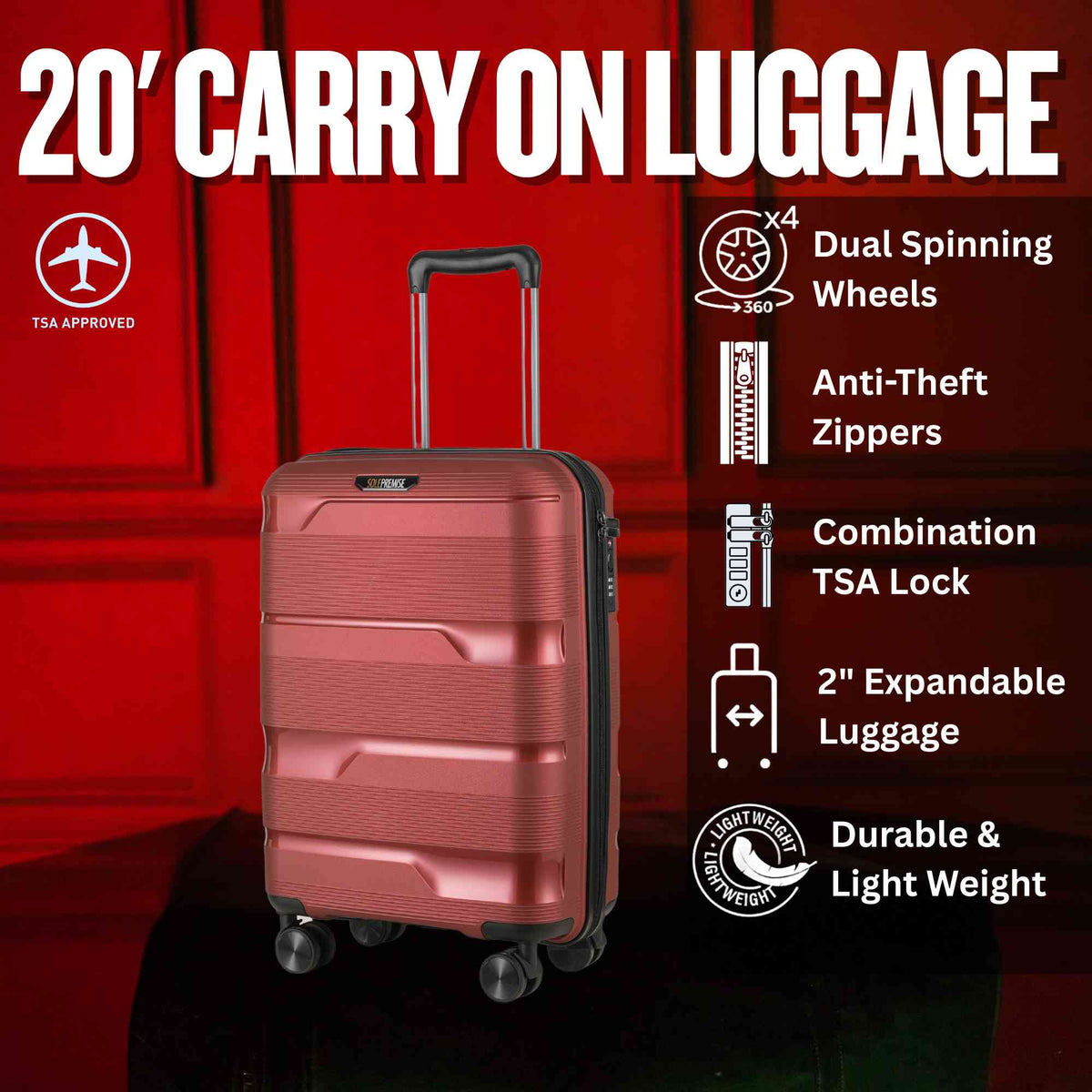 Sole Premise 20-inch Red Carry-On Hardcase Roller Luggage - AVBL MRKT (9)