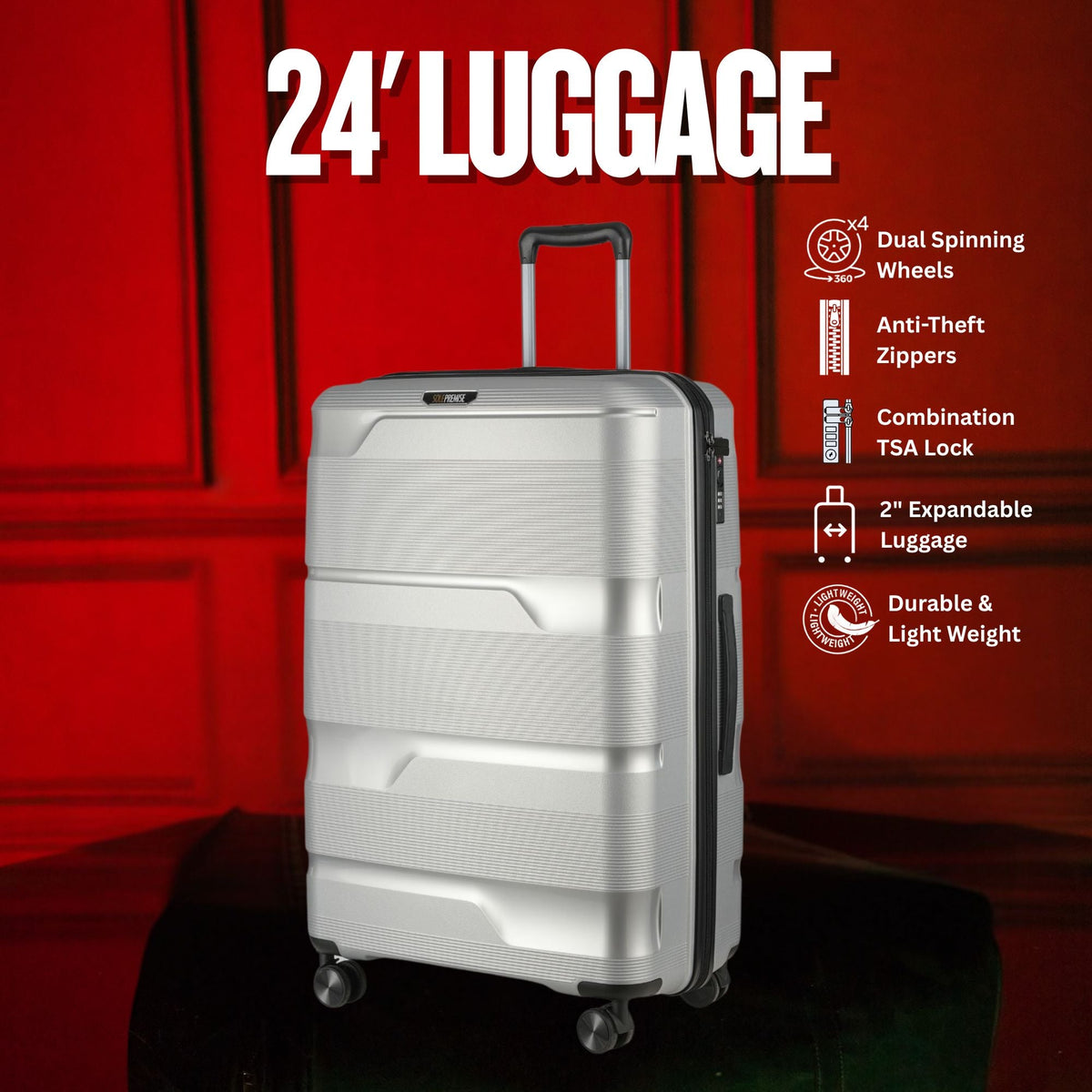 Sole Premise 24-inch Silver Hardcase Roller Luggage - AVBL MRKT (6)