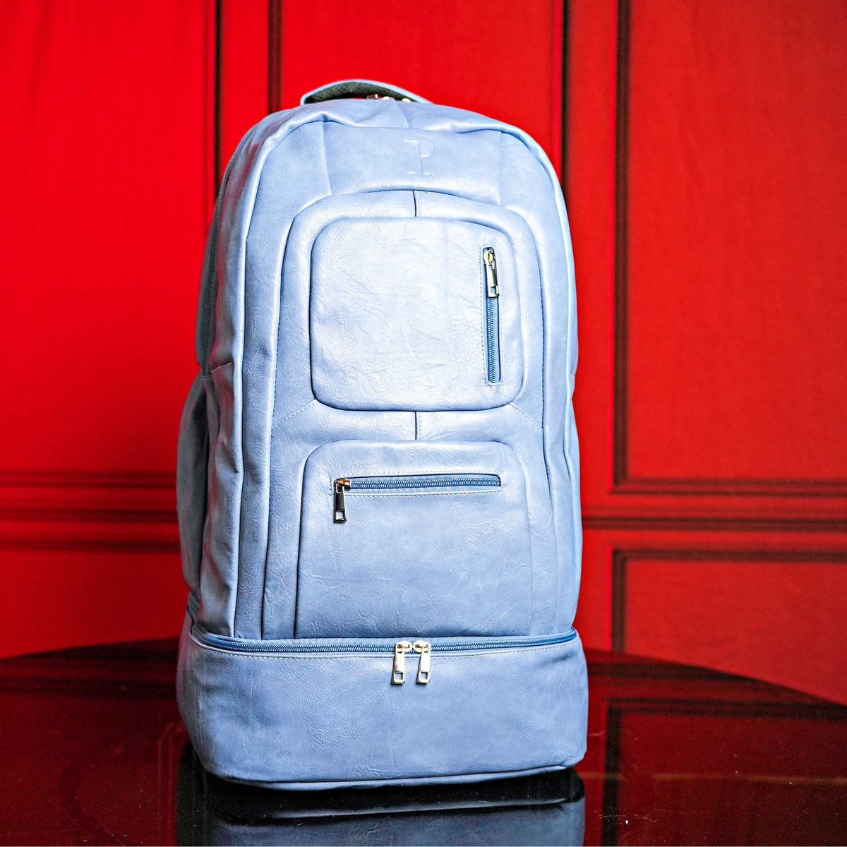 Sole Premise Baby Blue Leather Patented Carry-On Backpack (Only 300 Made) - AVBL MRKT (1)