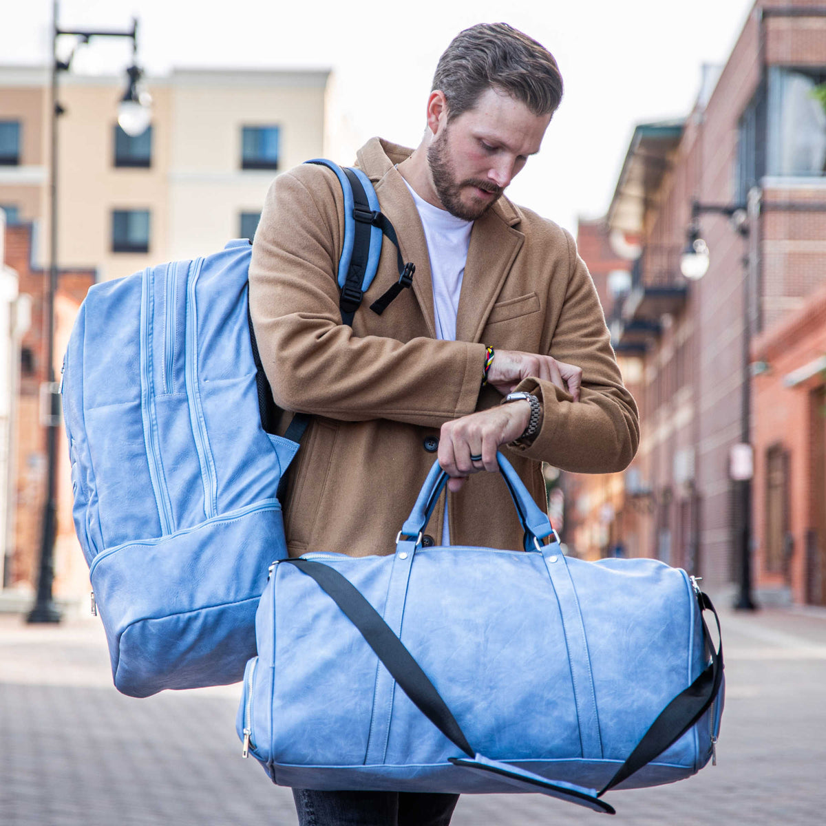 Sole Premise Baby Blue Leather Patented Carry-On Backpack (Only 300 Made) - AVBL MRKT (4)