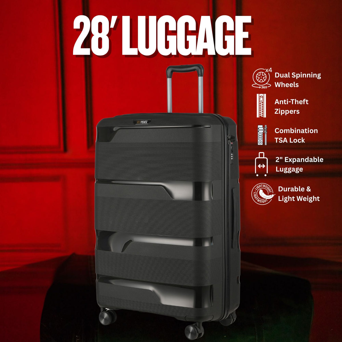 Sole Premise Black Hardcase Roller Luggage Set (28', 24' and 20') - AVBL MRKT (5)