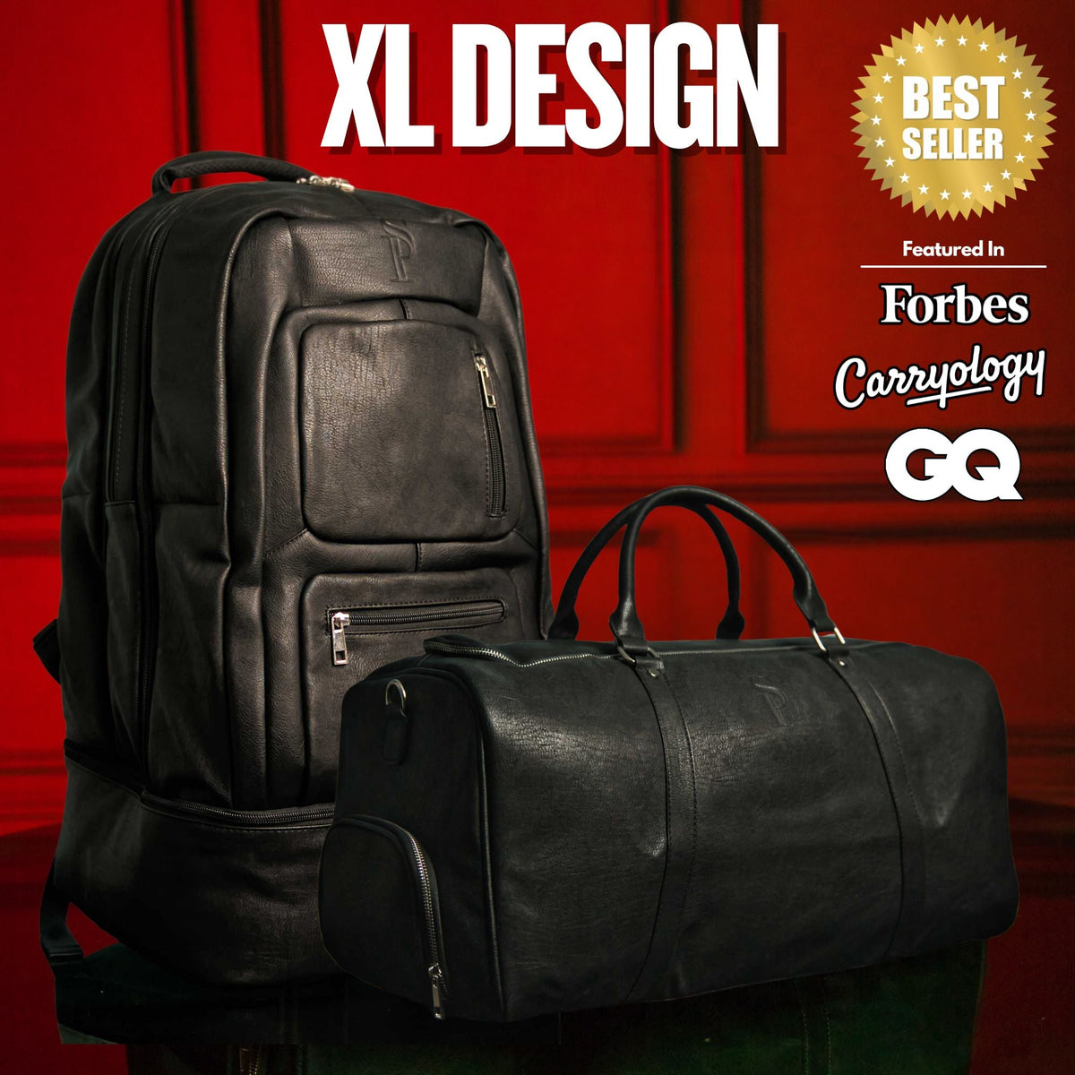 Sole Premise Black Leather XL Signature Bag Set (XL Signature Backpack and Duffle Bag) - AVBL MRKT (1)
