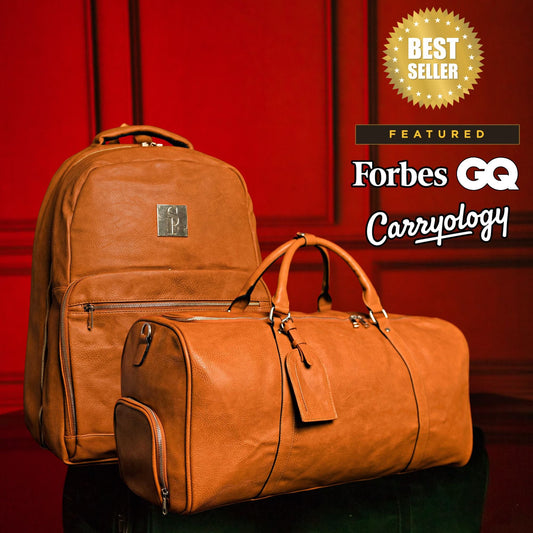Sole Premise Brown Tumbled Leather 2 Bag Set (Commuter Backpack and Duffle Bag) - AVBL MRKT (1)