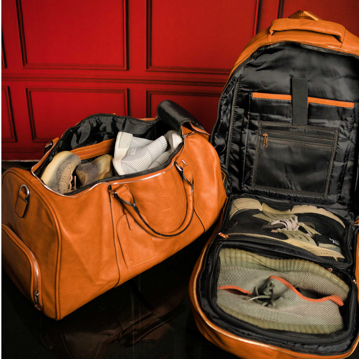 Sole Premise Brown Tumbled Leather 2 Bag Set (Commuter Backpack and Duffle Bag) - AVBL MRKT (2)