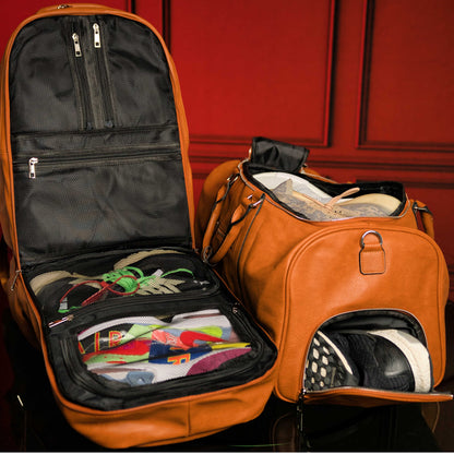 Sole Premise Brown Tumbled Leather Signature Bag Set (Signature Backpack and Duffle Bag) - AVBL MRKT (2)