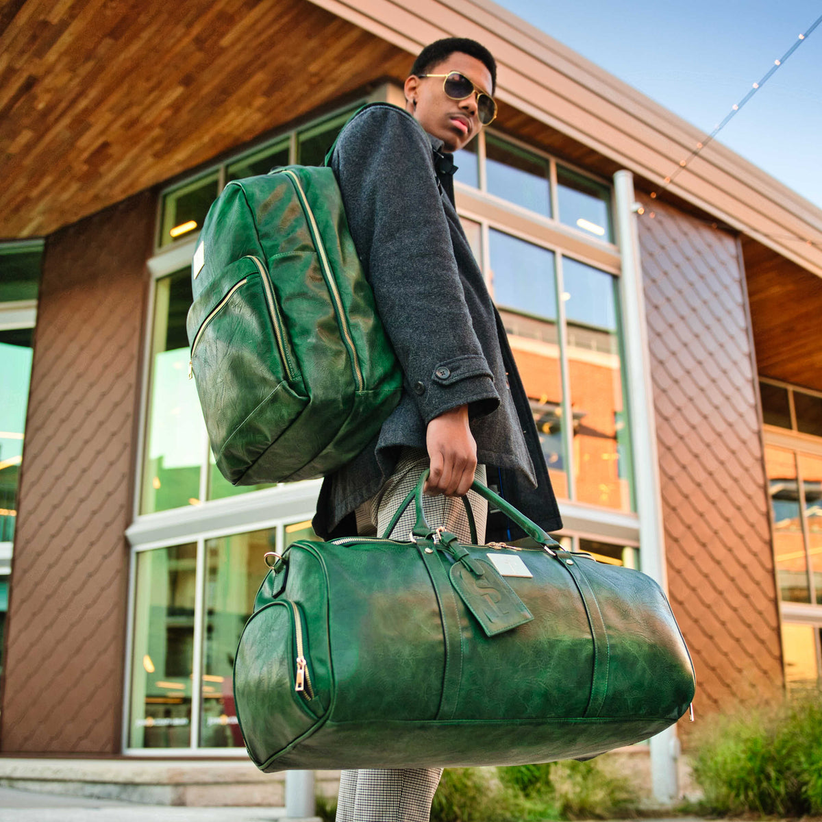 Sole Premise Emerald Green Leather 2 Bag Set (Commuter Backpack and Duffle) - AVBL MRKT (3)