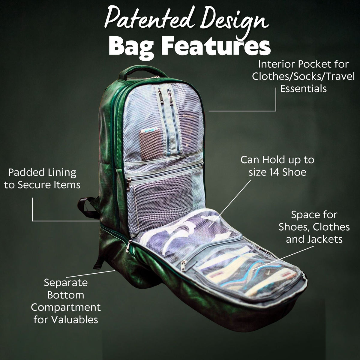 Sole Premise Emerald Green Leather Carry-On Patented Backpack (Only 300 Made) - AVBL MRKT (4)