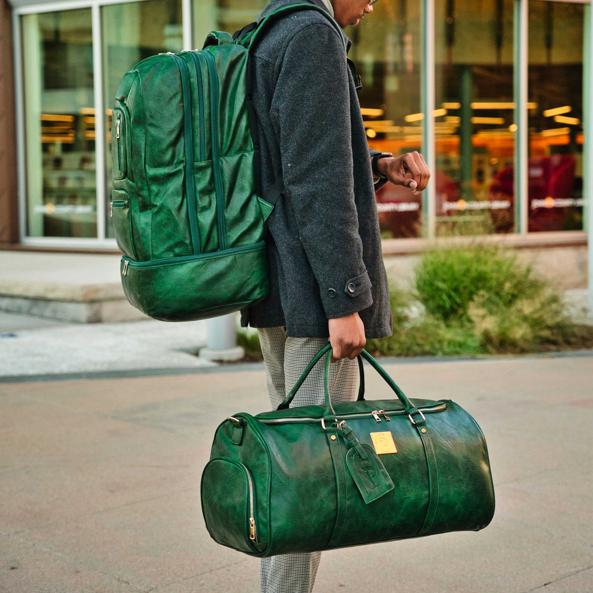 Sole Premise Emerald Green Leather Weekender Duffle Bag - AVBL MRKT (5)
