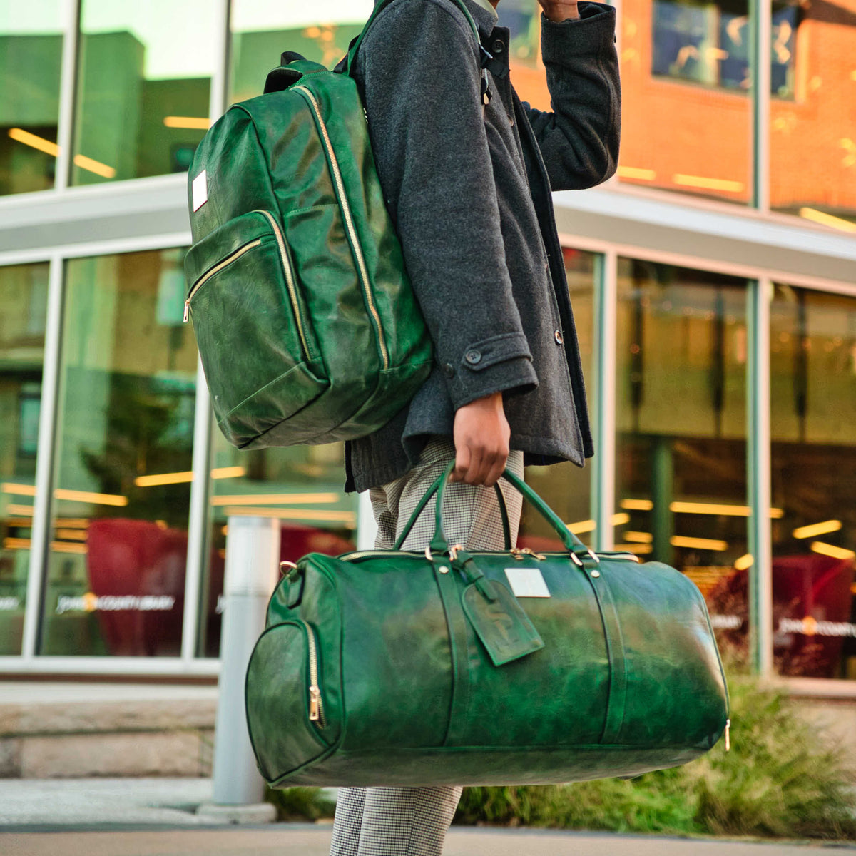 Sole Premise Emerald Green Leather Weekender Duffle Bag - AVBL MRKT (6)