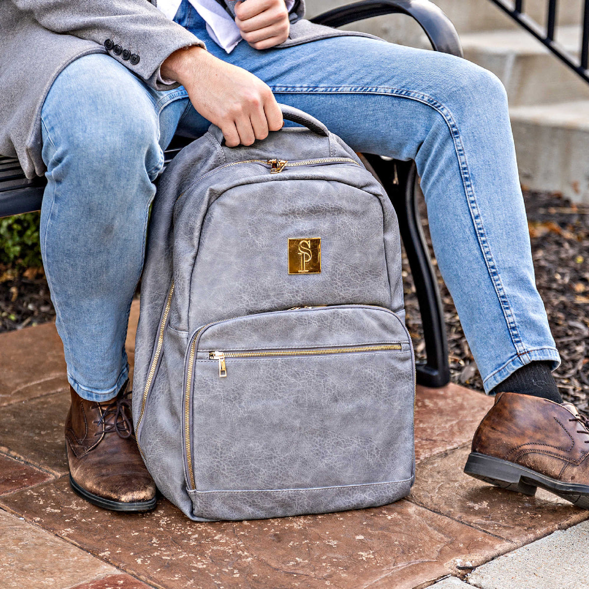 Sole Premise Grey Leather Commuter Bag - AVBL MRKT (9)