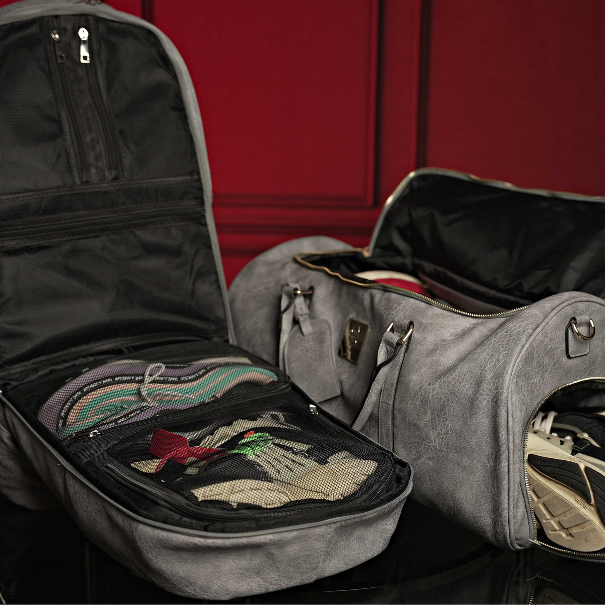 Sole Premise Grey Tumbled Leather Signature Bag Set (Signature Backpack and Duffle Bag) - AVBL MRKT (2)