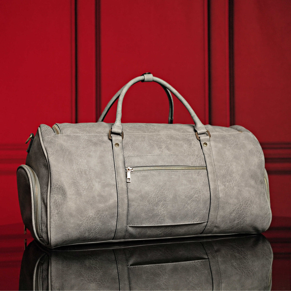 Sole Premise Grey Tumbled Leather Weekender Duffle Bag - AVBL MRKT (2)