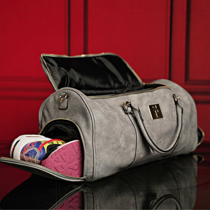 Sole Premise Grey Tumbled Leather Weekender Duffle Bag - AVBL MRKT (3)