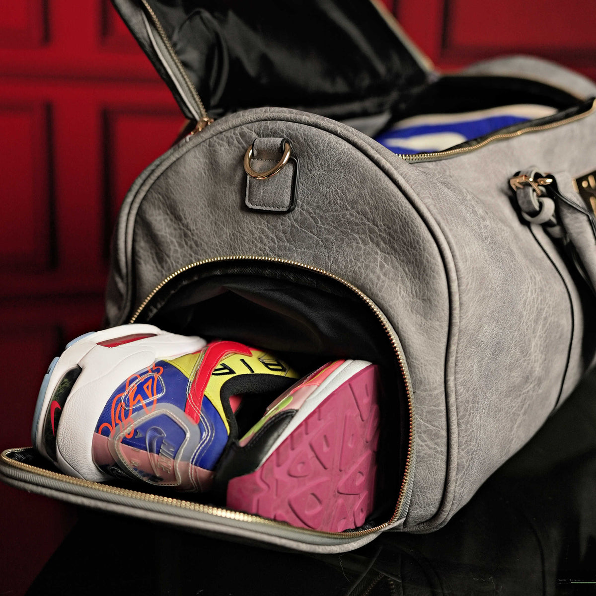 Sole Premise Grey Tumbled Leather Weekender Duffle Bag - AVBL MRKT (6)