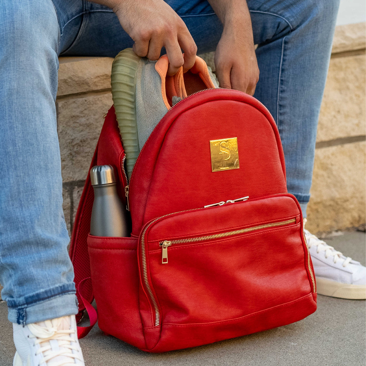 Sole Premise Red Leather Carrier Backpack - AVBL MRKT (6)