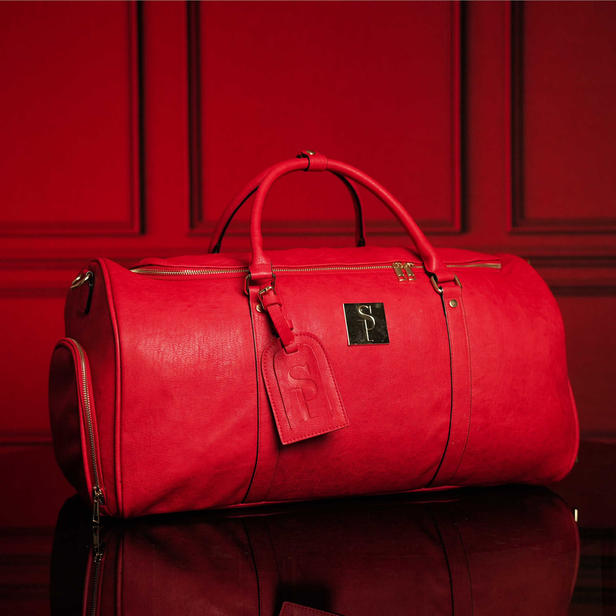 Sole Premise Red Tumbled Leather Weekender Duffle Bag - AVBL MRKT (1)