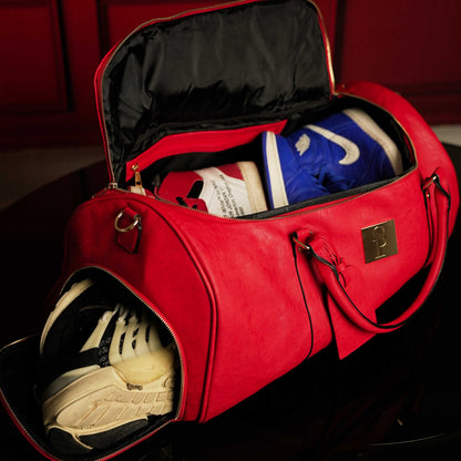 Sole Premise Red Tumbled Leather Weekender Duffle Bag - AVBL MRKT (2)