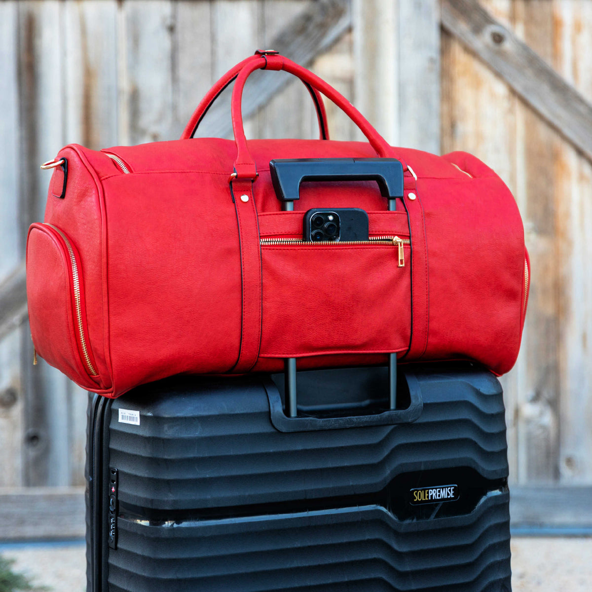 Sole Premise Red Tumbled Leather Weekender Duffle Bag - AVBL MRKT (3)