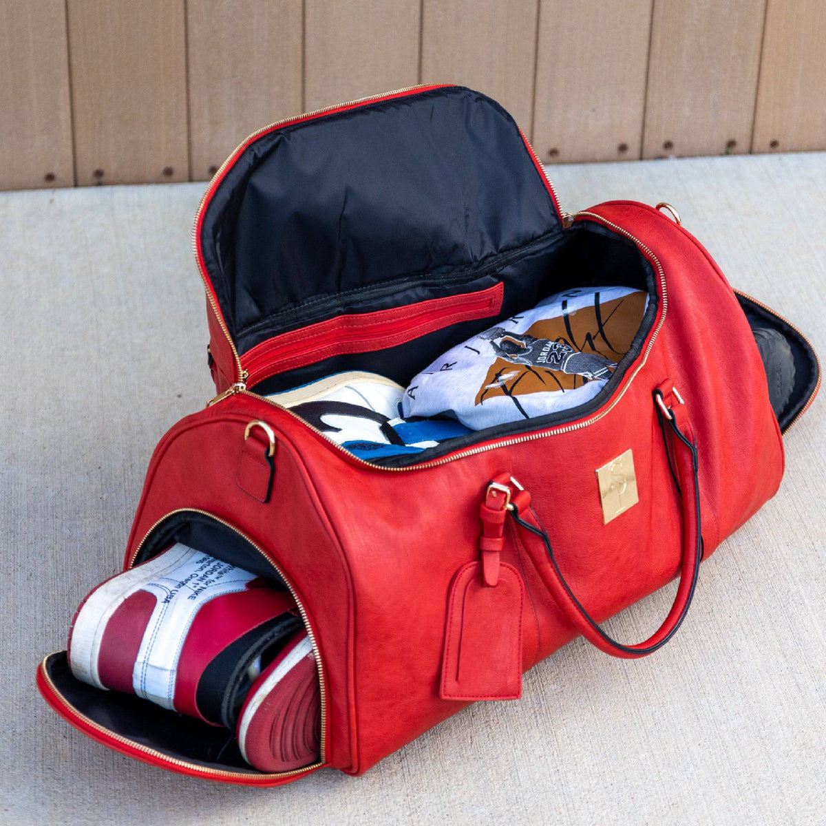 Sole Premise Red Tumbled Leather Weekender Duffle Bag - AVBL MRKT (7)