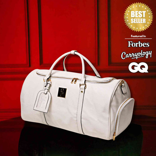 Sole Premise White Leather Weekender Duffle Bag - AVBL MRKT (1)