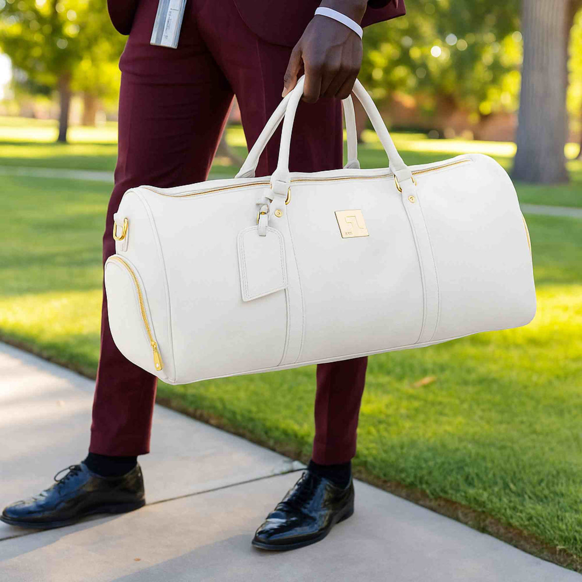 Sole Premise White Leather Weekender Duffle Bag - AVBL MRKT (2)