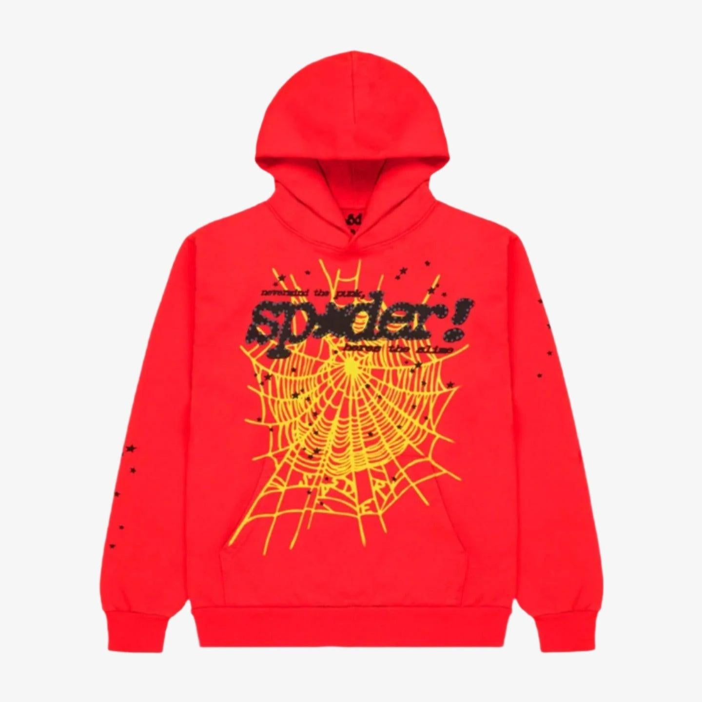 Sp5der 'P*NK V2' Pullover Hoodie Red (SS24) [M01SS001P2RY] Casual Fashion Hooded Sweater for Unisex Adult Mens Hypebeast - AVBL MRKT (1)