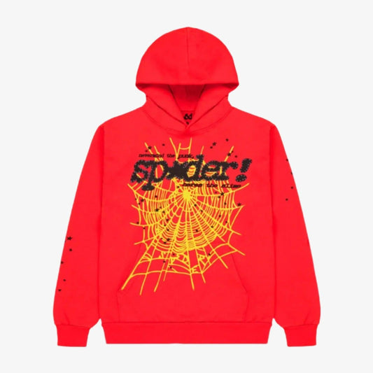 Sp5der 'P*NK V2' Pullover Hoodie Red (SS24) [M01SS001P2RY] Casual Fashion Hooded Sweater for Unisex Adult Mens Hypebeast - AVBL MRKT (1)