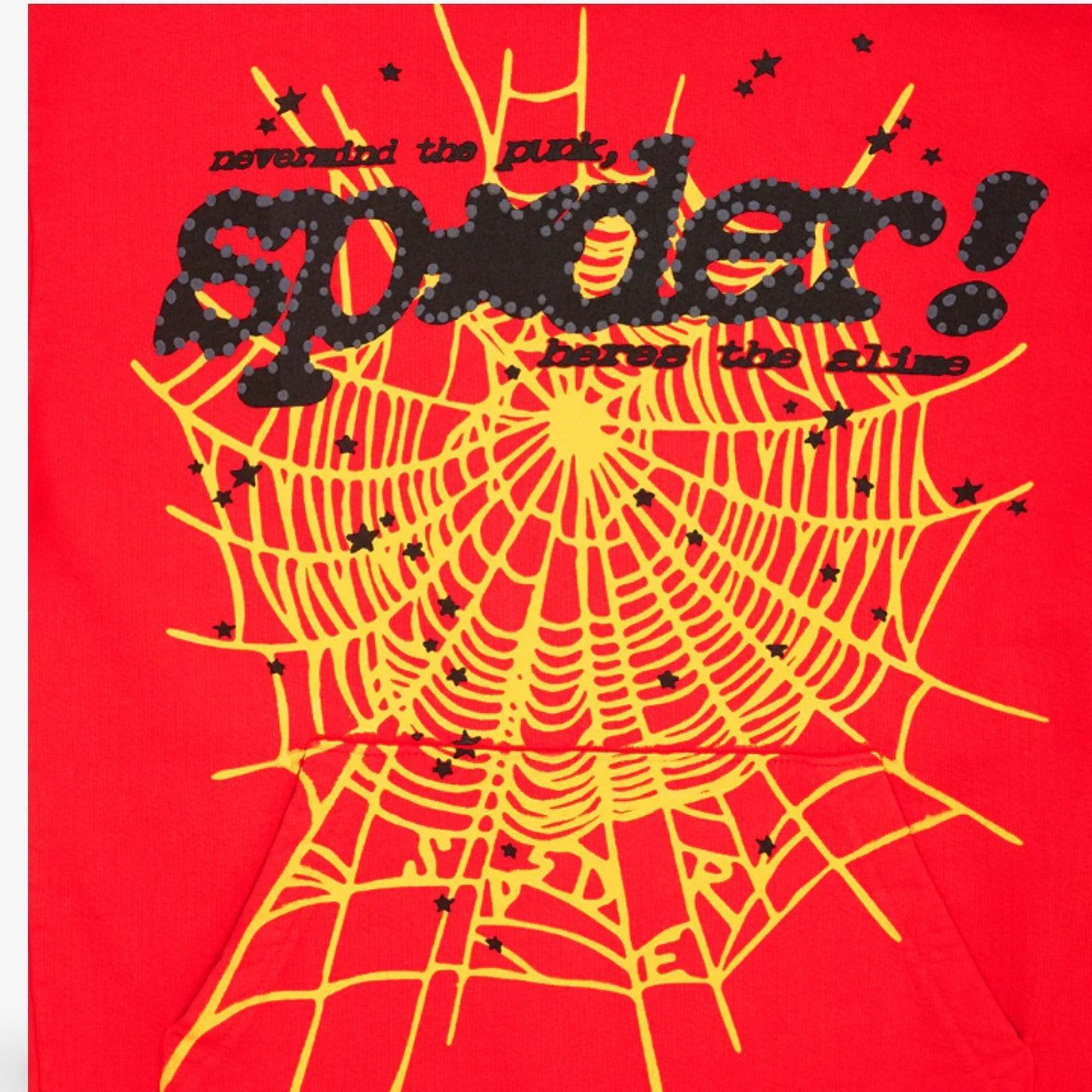 Sp5der 'P*NK V2' Pullover Hoodie Red (SS24) [M01SS001P2RY] Casual Fashion Hooded Sweater for Unisex Adult Mens Hypebeast - AVBL MRKT (4)