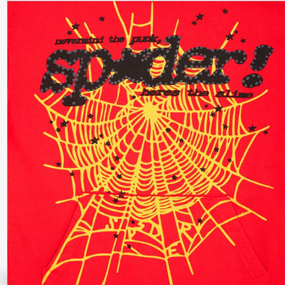 Sp5der 'P*NK V2' Pullover Hoodie Red (SS24) [M01SS001P2RY] Casual Fashion Hooded Sweater for Unisex Adult Mens Hypebeast - AVBL MRKT (4)