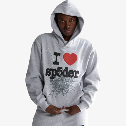 Sp5der 'Souvenir / I Love' Pullover Hoodie Heather Grey (FW24) [SS18FW24HGR] Casual Fashion Hooded Sweater for Unisex Adult Mens Hypebeast - AVBL MRKT (13)