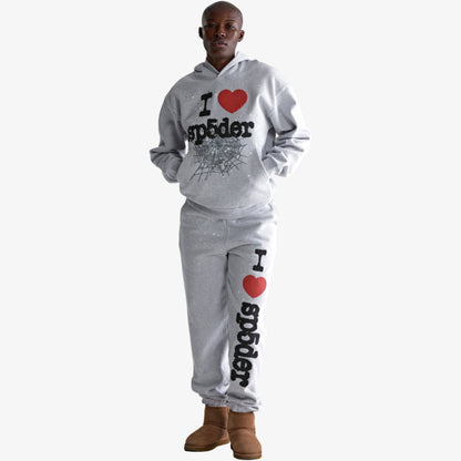 Sp5der 'Souvenir / I Love' Pullover Hoodie Heather Grey (FW24) [SS18FW24HGR] Casual Fashion Hooded Sweater for Unisex Adult Mens Hypebeast - AVBL MRKT (5)