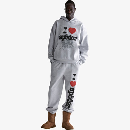 Sp5der 'Souvenir / I Love' Pullover Hoodie Heather Grey (FW24) [SS18FW24HGR] Casual Fashion Hooded Sweater for Unisex Adult Mens Hypebeast - AVBL MRKT (6)