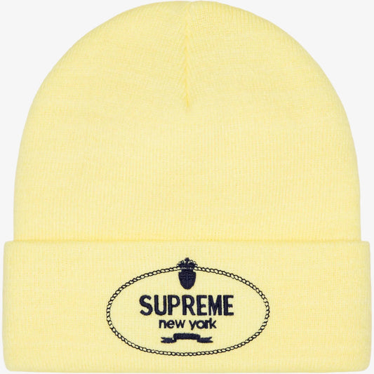 Supreme 'Crest' Beanie Light Yellow (FW24) [FW24BN82-LIGHT-YELLOW] Casual Fashion Warm Cozy Hat for Unisex Adult Mens Womens Kids GS Youth Hypebeast - AVBL MRKT (1)