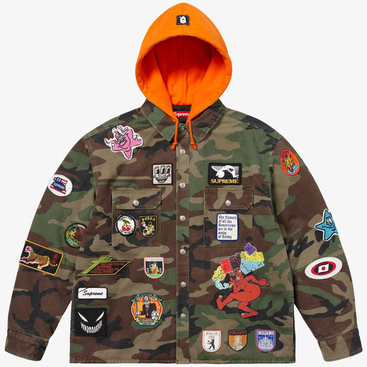 Supreme Patches Hooded Zip-Up Shirt Woodland Camo (SS25) [SS25S30-WOODLAND-CAMO] Casual Fashion Jacket for Unisex Adult Mens Hypebeast - AVBL MRKT (1)