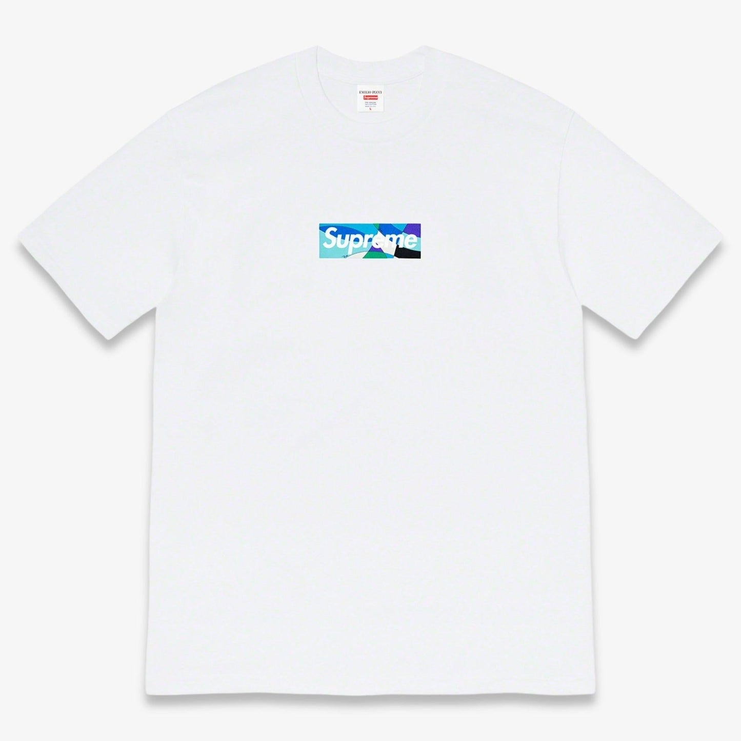 Supreme x Emilio Pucci Tee 'Box Logo' White / Blue (SS21) [SS21T4-WHITE-BLUE] Casual Fashion T-Shirt Top for Unisex Adult Mens Hypebeast - AVBL MRKT (1)