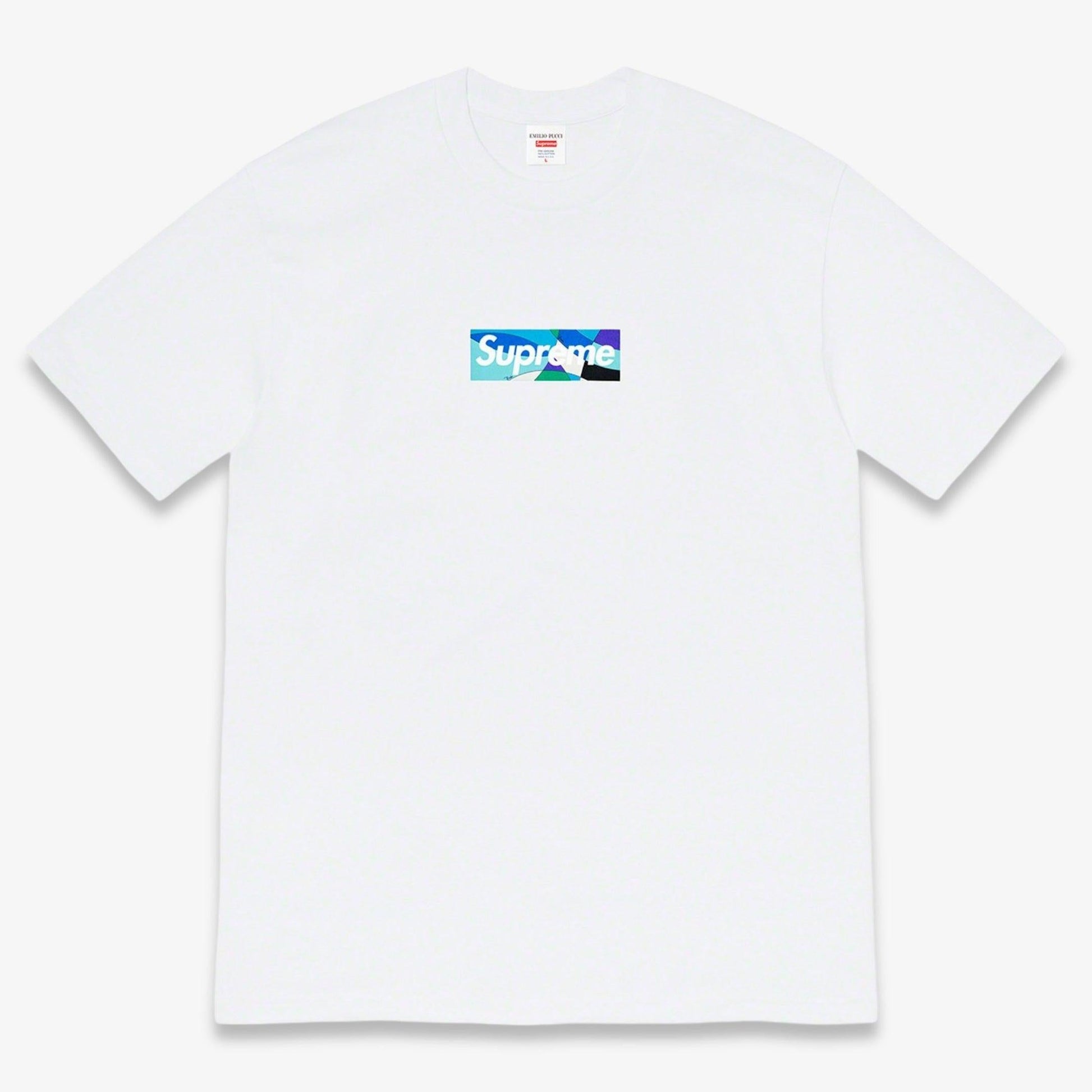 Supreme x Emilio Pucci Tee 'Box Logo' White / Blue (SS21) [SS21T4-WHITE-BLUE] Casual Fashion T-Shirt Top for Unisex Adult Mens Hypebeast - AVBL MRKT (1)