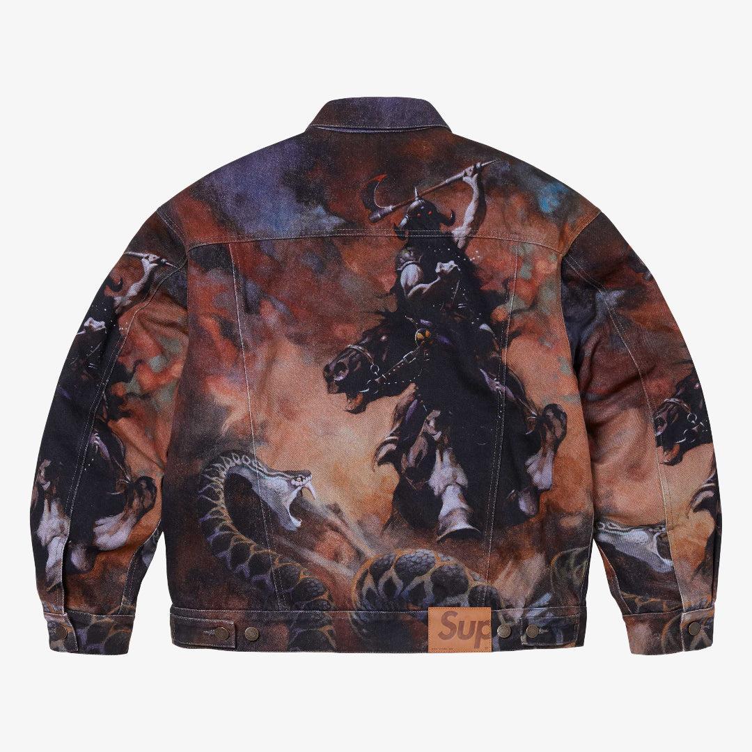 Supreme x Frank Frazetta Faux Shearling Lined Trucker Jacket Multicolor (FW24) [FW24J118-MULTICOLOR] Casual Fashion Winter Coat for Unisex Adult Mens Hypebeast - AVBL MRKT (2)