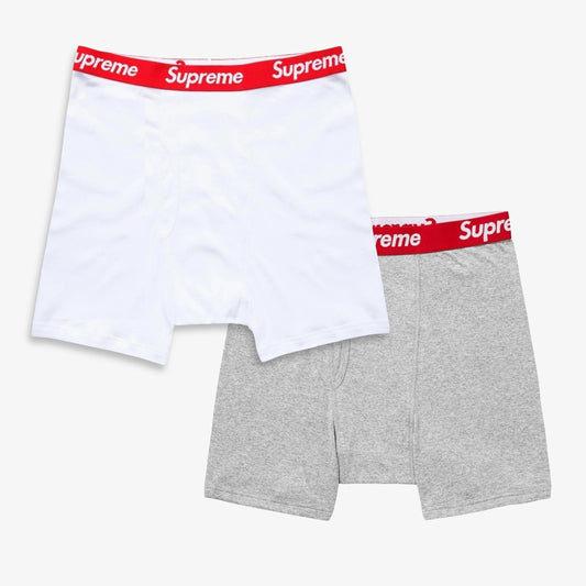 Supreme x Hanes Boxer Brief (1 Single Boxer Brief of Each) White and Heather Grey Casual Fashion Underwear for Unisex Adult Mens Womens Kids GS Youth Hypebeast - AVBL MRKT (1)