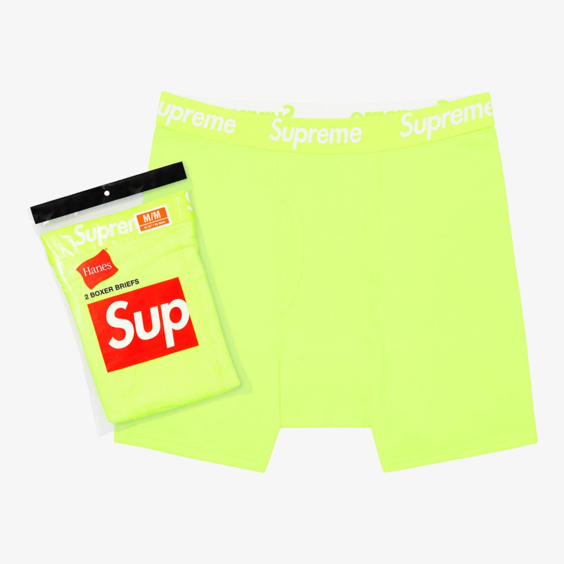 Supreme x Hanes Boxer Briefs (2 Pack) Fluorescent Yellow (SS23) [SS23A13-FLUORESCENT-YELLOW] Casual Fashion Underwear for Unisex Adult Mens Womens Kids GS Youth Hypebeast - AVBL MRKT (1)