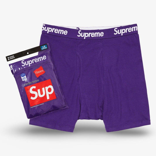 Supreme x Hanes Boxer Briefs (2 Pack) Purple (SS21) [SS21A33-PURPLE] Casual Fashion Underwear for Unisex Adult Mens Womens Kids GS Youth Hypebeast - AVBL MRKT (1)
