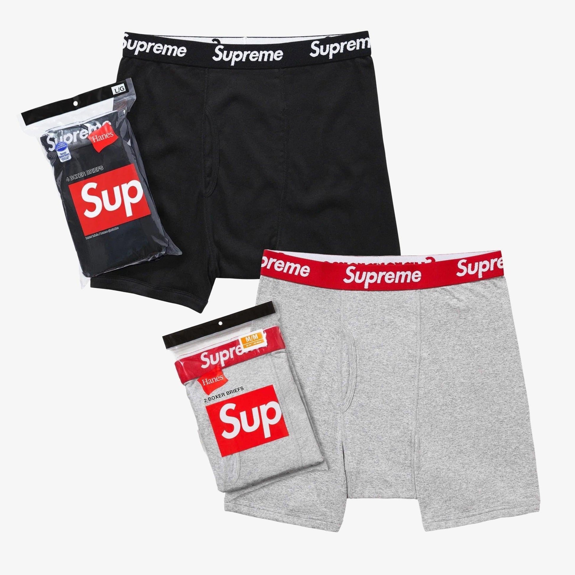 Supreme x Hanes Boxer Briefs (Full Pack of Each) Black and Heather Grey [99HAA36-BLACK/SS24A13-HEATHER-GREY] Casual Fashion Underwear for Unisex Adult Mens Womens Kids GS Youth Hypebeast - AVBL MRKT (1)