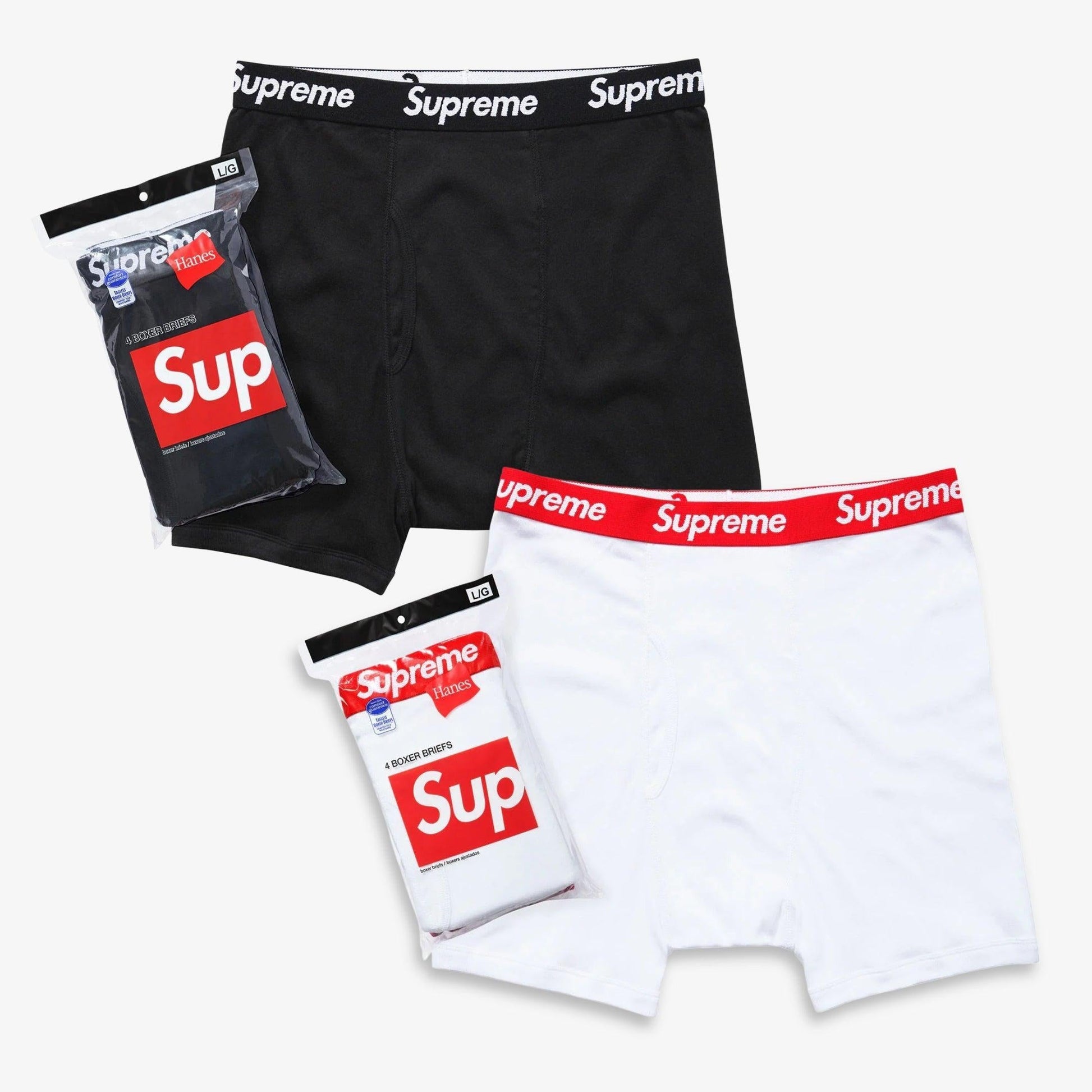 Supreme x Hanes Boxer Briefs (Full Pack of Each) Black and White [99HAA36-BLACK/99HAA36-WHITE] Casual Fashion Underwear for Unisex Adult Mens Womens Kids GS Youth Hypebeast - AVBL MRKT (1)