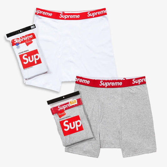 Supreme x Hanes Boxer Briefs (Full Pack of Each) White and Heather Grey [99HAA36-WHITE/SS24A13-HEATHER-GREY] Casual Fashion Underwear for Unisex Adult Mens Womens Kids GS Youth Hypebeast - AVBL MRKT (1)