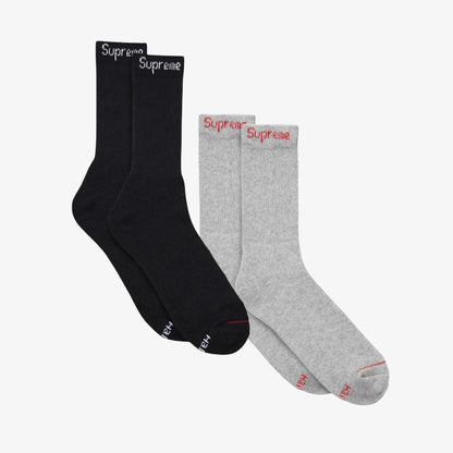 Supreme x Hanes Cushion Crew Socks (1 Single Pair of Each Socks) Black and Heather Grey Casual Fashion Cozy for Unisex Adult Mens Womens Kids GS Youth Hypebeast - AVBL MRKT (1)