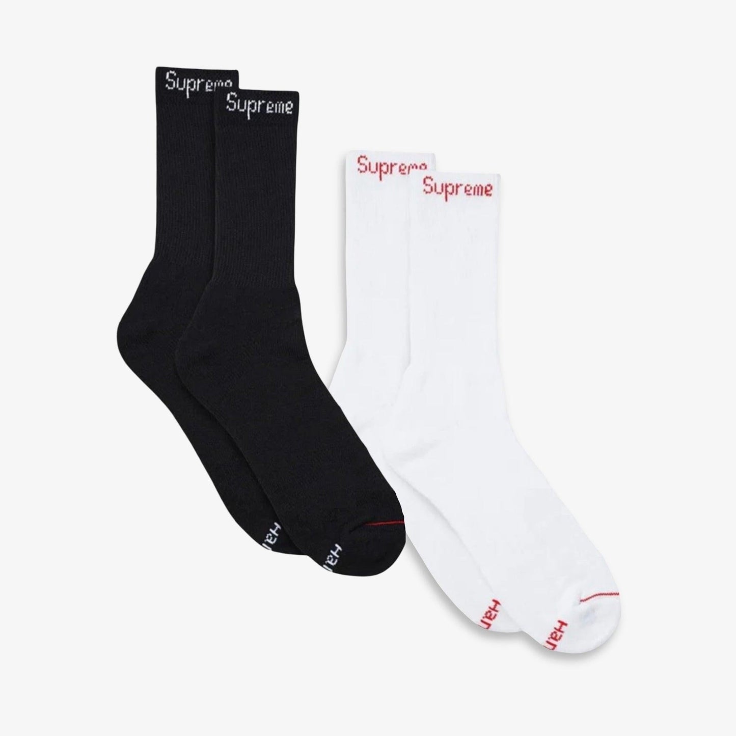 Supreme x Hanes Cushion Crew Socks (1 Single Pair of Each Socks) Black and White Casual Fashion Cozy for Unisex Adult Mens Womens Kids GS Youth Hypebeast - AVBL MRKT (1)