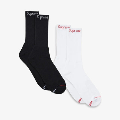 Supreme x Hanes Cushion Crew Socks (1 Single Pair of Each Socks) Black and White Casual Fashion Cozy for Unisex Adult Mens Womens Kids GS Youth Hypebeast - AVBL MRKT (1)